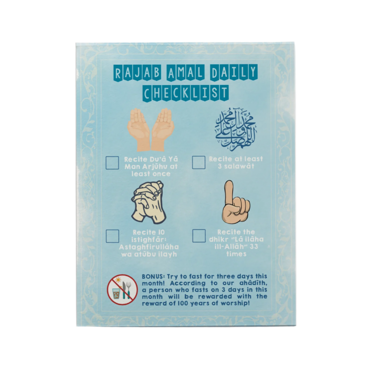 Rajab Amal Daily Checklist | Children
